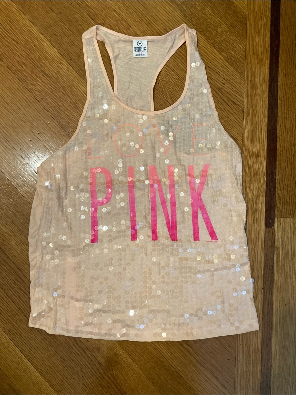 PINK Victoria's Secret Light Pink Sequin Tank with Hot Pink Logo
